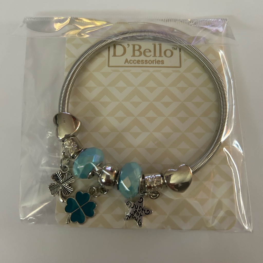 D'bello Silver-Tone Bracelet With Blue Charm Accents
